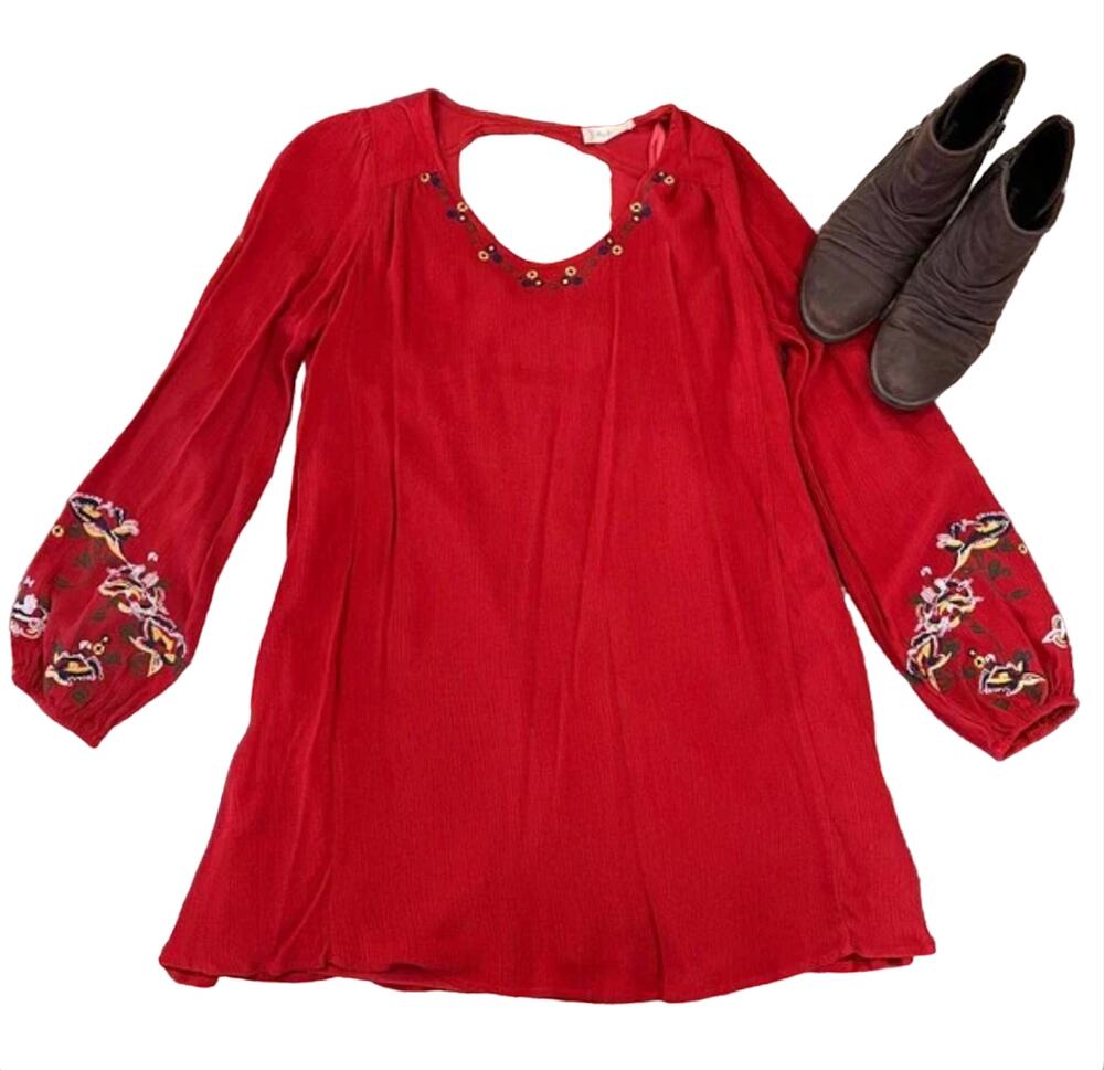 Altar'd State Burnt Red/Rust W/Colorful Embroidered Sleeves Boho Dress - SIZE M